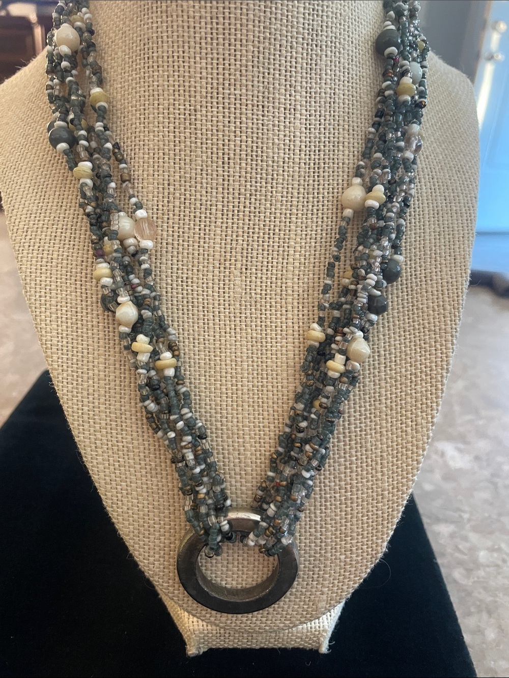 Vintage Multi Strand Necklace, Earth Colors Glass Seed Beads, Knotted gorgeous!